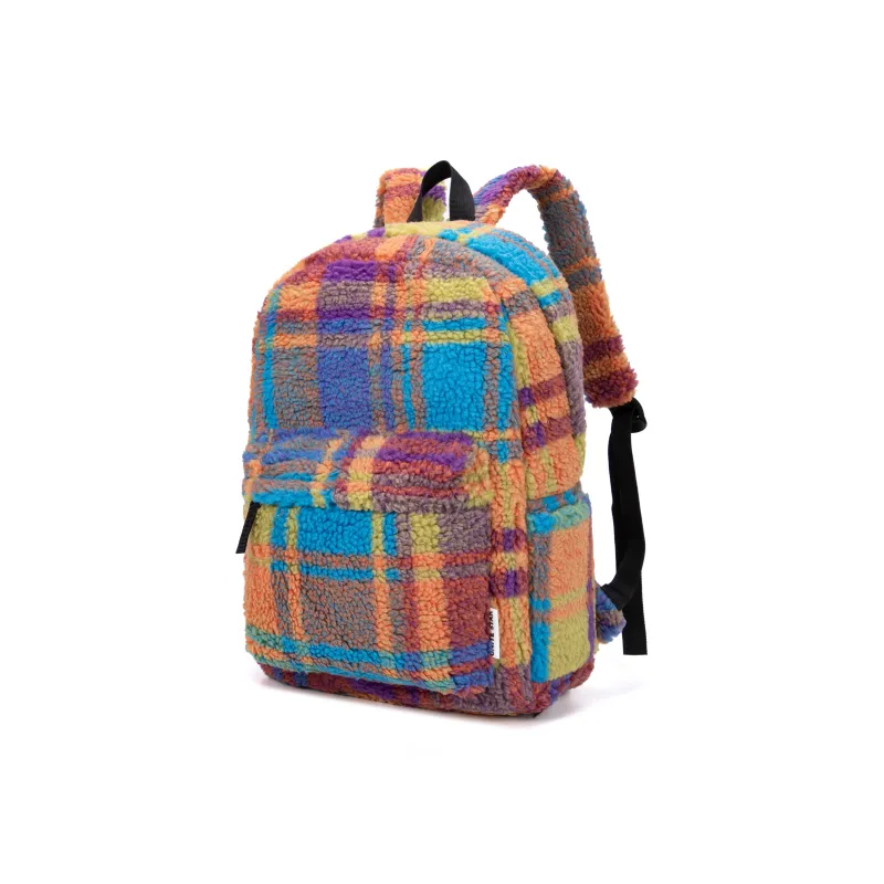 UNITE STAR Sherpa High End Christmas Atmosphere Backpack Unisex Orange Red Plaid Multicolor-15