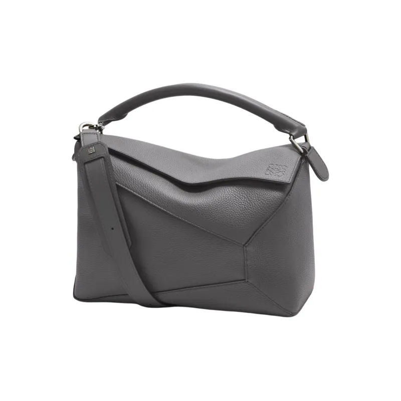 LOEWE Grained Calfskin Large Puzzle Bag Men Anthracite-0