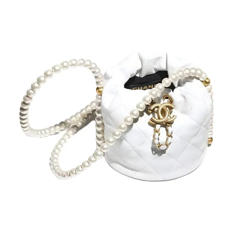 CHANEL Cow Leather Bucket Bag Handbag Mini Women's White-2