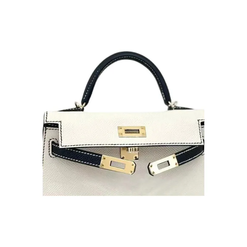 HERMES Mini Kelly Epsom Leather Shoulder Bag Crossbody Bag Handbag Mini Women's Black White-2