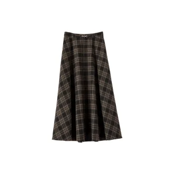 Late White Casual Long Skirt Women's Plaid