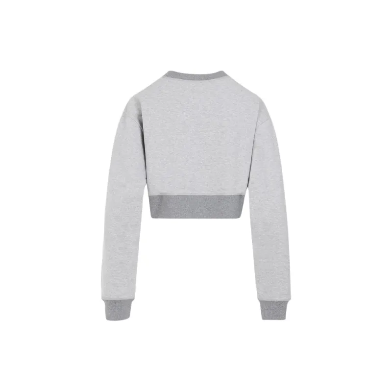 MIU MIU Logo Printed Crewneck Cropped Sweatshirt-1