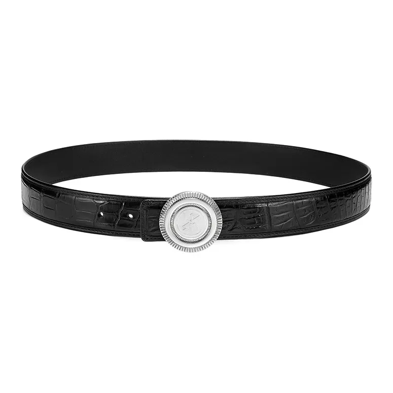 ROBERTA DI CAMERINO Crocodile Leather Belts Men's Black 3.45CM Writing A Greeting Card And Printing Photos-6