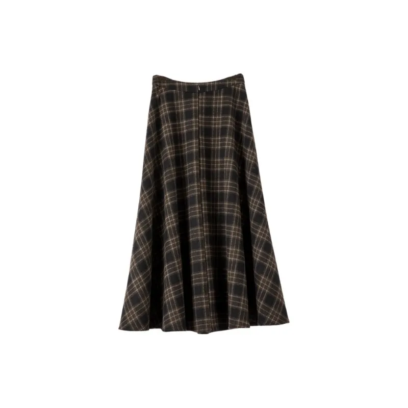 Late White Casual Long Skirt Women's Plaid-1