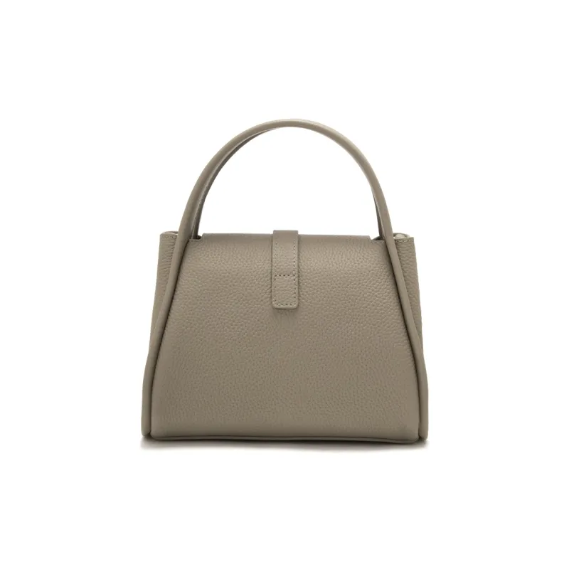 ELLE Top Grain Cow Leather Basket Bag, One Shoulder Handbag Small Size Women's Black/Khaki/Pink-2