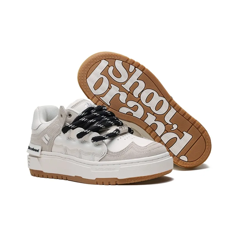SHOOT BRAND Height Increasing Slip Resistant Low Top Skateboard Shoes Unisex Gray White-4