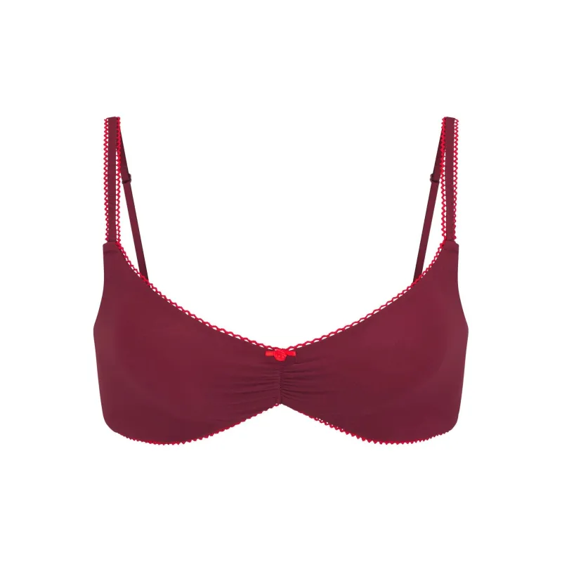 SKIMS FW24 FITS EVERYBODY PICOT TRIM SKIMPY SCOOP BRALETTE Bra Women's 1 Pack WINE/Grape Purple Color-0