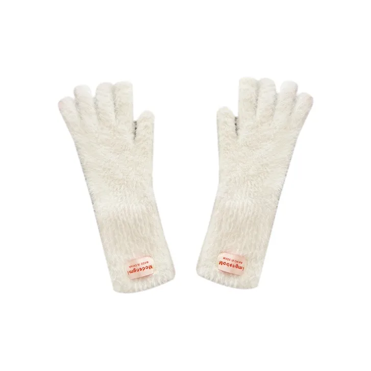 MUSTKOO Knitted Fabric Knit Gloves Women's Milk White-7