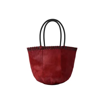 ZARA Cowhide Bucket Bags Handbags Mini Women's Red & Black