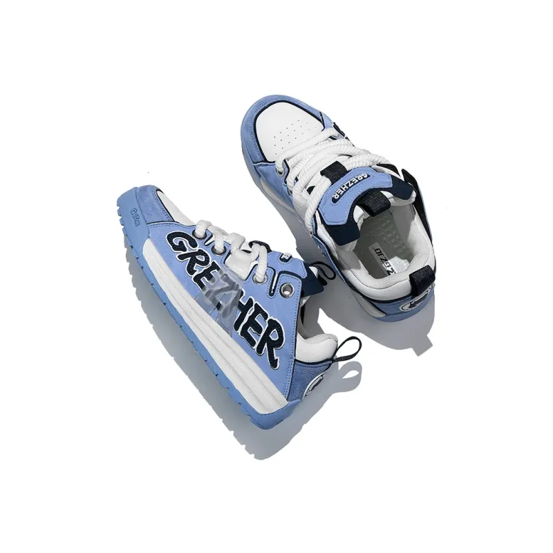 GREZHER Abrasion Resistant Lightweight Slip Resistant Low Top Skateboard Shoes Men's White Blue-3