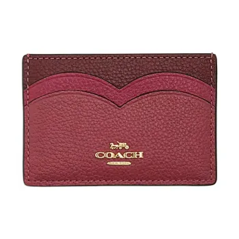 COACH Card Case Cow Leather Card Holder Mini Unisex Rouge