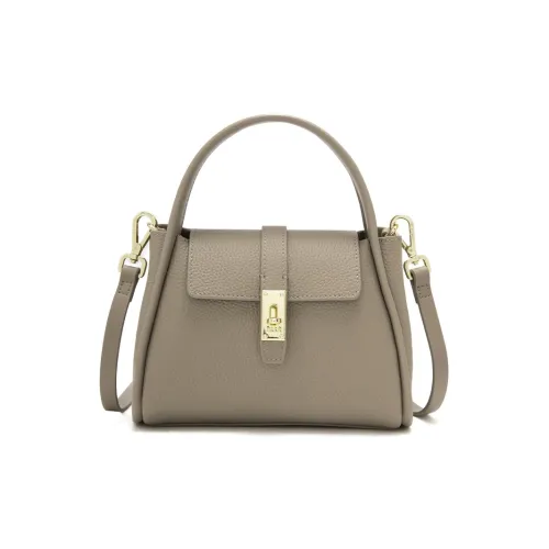 ELLE Top Grain Cow Leather Basket Bag, One Shoulder Handbag Small Size Women's Black/Khaki/Pink