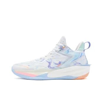 QIAODAN Phantom 6 ELITE Opal Cushioning, Rebound, Breathable, Slip Resistant Mid Top Basketball Shoes Men's White Blue