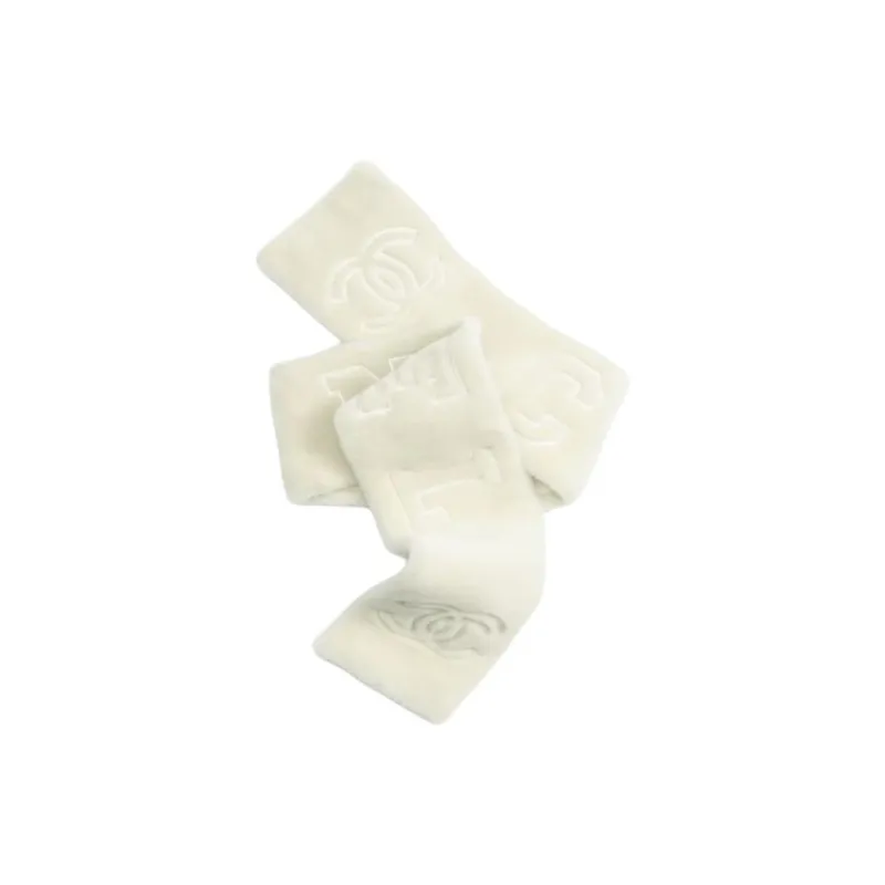 CHANEL Sheepskin Knit Scarves Unisex Beige-1