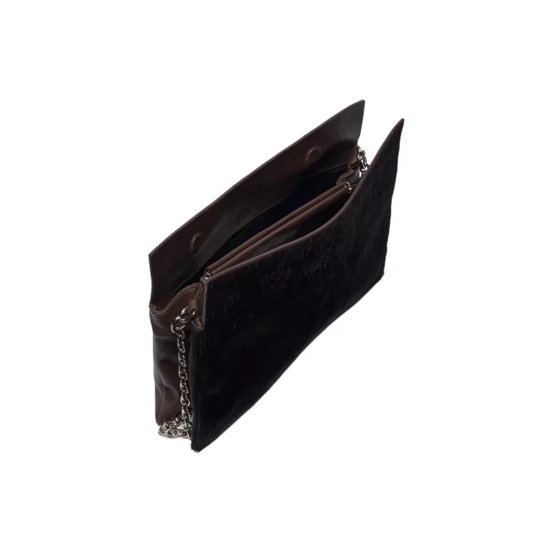 ZARA Cow Leather Envelope Bag Clutches Women's Brown-4