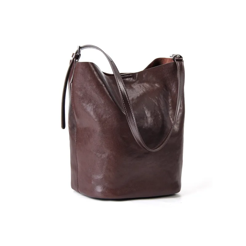 YOCAMU Vegetable Tanned Top Grain Cow Leather Bucket Bags Shoulder Bags Regular Unisex Multicolor-8