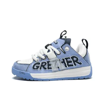 GREZHER Abrasion Resistant Lightweight Slip Resistant Low Top Skateboard Shoes Men's White Blue