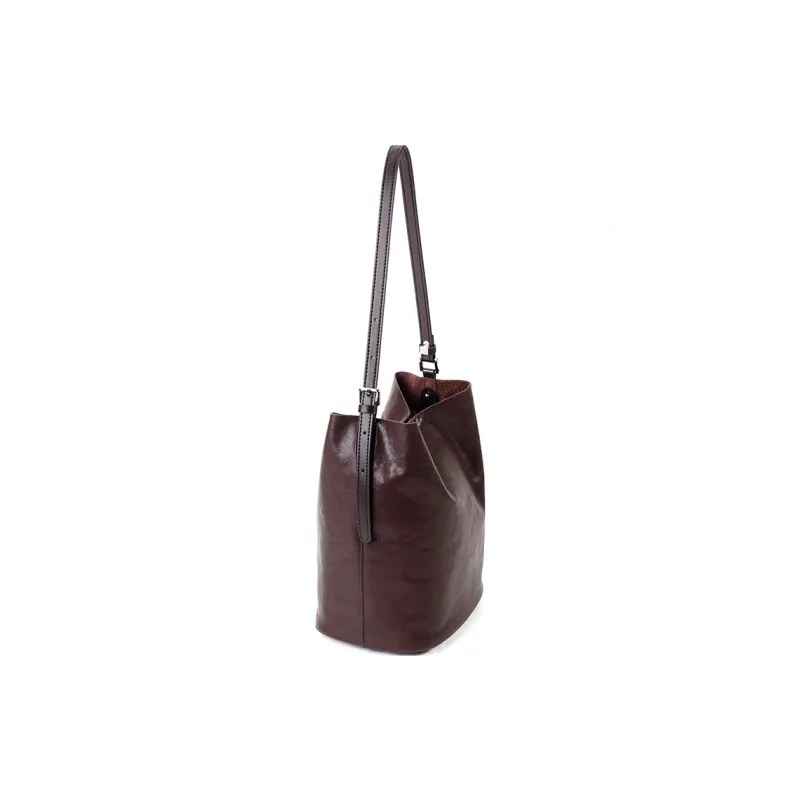 YOCAMU Vegetable Tanned Top Grain Cow Leather Bucket Bags Shoulder Bags Regular Unisex Multicolor-7
