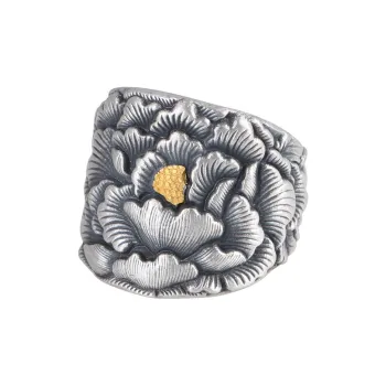 JINLUWANG Adjustable Peony Flower With Many Petals 999 Fine Silver Ring Women's