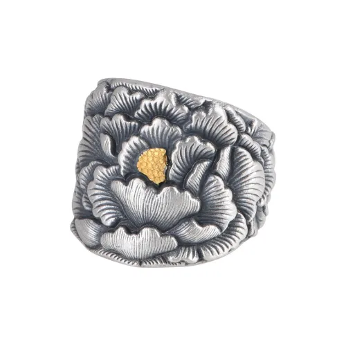 JINLUWANG Adjustable Peony Flower With Many Petals 999 Fine Silver Ring Women's