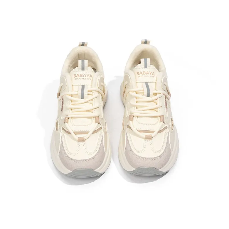 Babaya Anti Slip And Wear Resistant Warm Low Top Chunky Sneakers Women's Beige-5