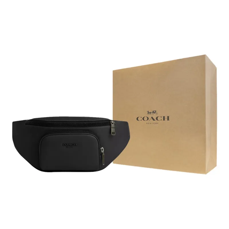 COACH Smooth Calf Leather Fanny Pack Large Size Men's Black-7