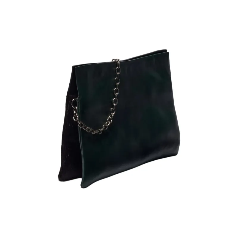 ZARA Cow Leather Envelope Bag Clutches Women's Green-2