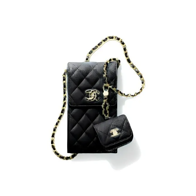 CHANEL Cow Leather Combo Bag, Chain Bag, Crossbody Bag, Cell Phone Pouch Women's Black-0