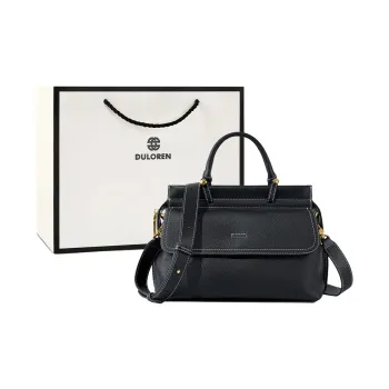 DULOREN Cow Leather Shoulder Bag, Crossbody Bag, Handbag Women's Black/Gray/Gold Brown