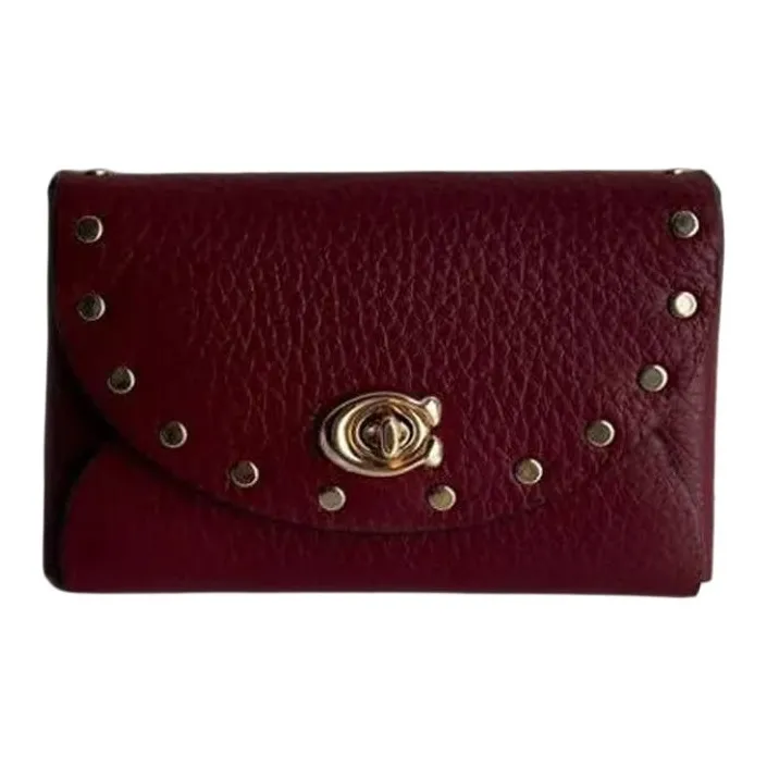 COACH Leather Card Holder Women's Red-1
