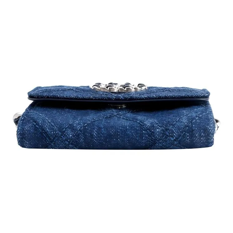 CHANEL Denim Fabric Coin Purse, Crossbody Bag, Shoulder Bag Unisex Dark Blue-3