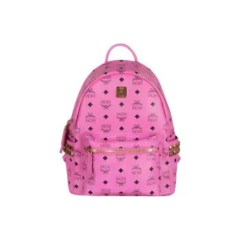MCM Stark Visetos Leather Backpack Small Size Women's Pink