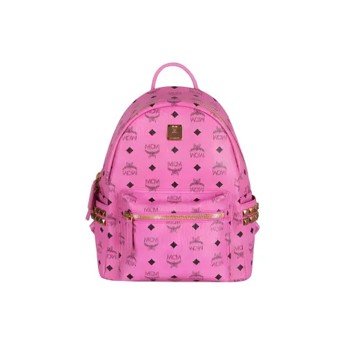 MCM Stark Visetos Leather Backpack Small Size Women's Pink