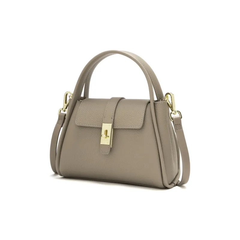 ELLE Top Grain Cow Leather Basket Bag, One Shoulder Handbag Small Size Women's Black/Khaki/Pink-1