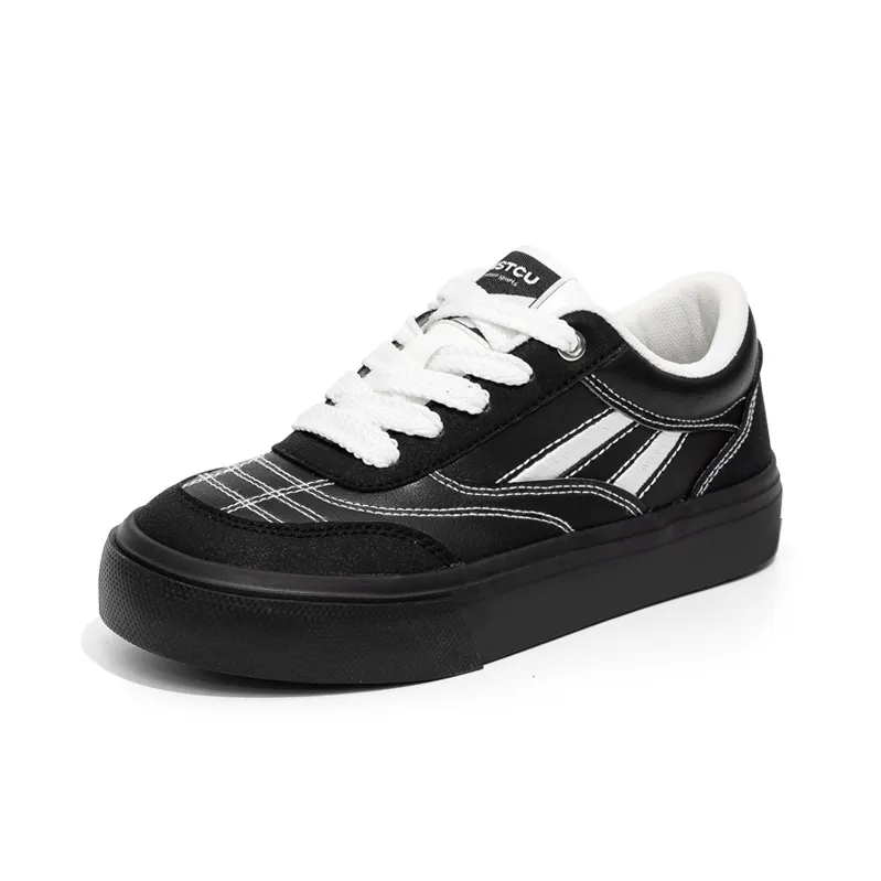 NSTCU Warm Slip Resistant Cushioning Wear Resistant Low Top Skateboard Shoes Unisex Black White-1