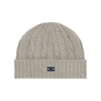 CELINE Triomphe Cable knit Beanie In Cashmere