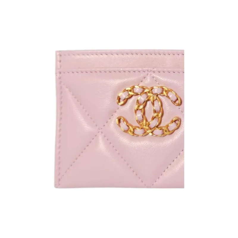 CHANEL 19Bag Lambskin Card Holder Card Holder Women's Cherry Blossom Pink-2