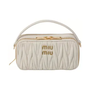 MIU MIU Matelassé Soft Sheep Leather Crossbody One Shoulder Handbag Women's White