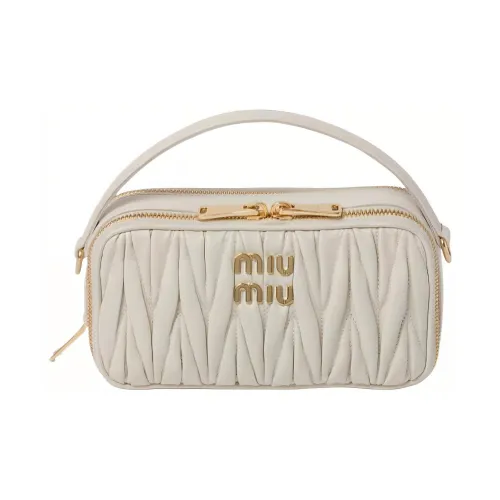 MIU MIU Matelassé Soft Sheep Leather Crossbody One Shoulder Handbag Women's White