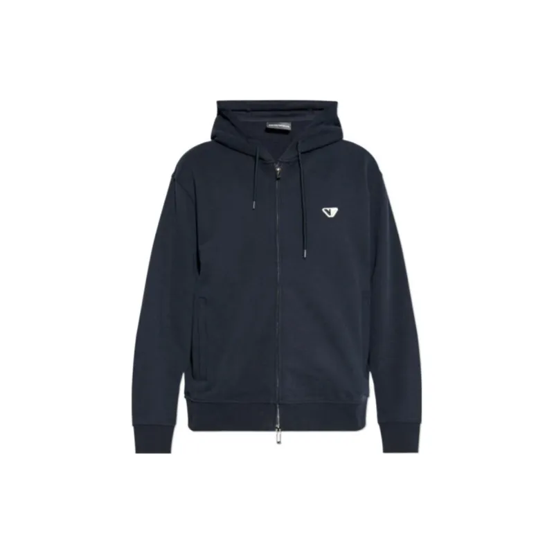 EMPORIO ARMANI Logo Embroidered Zipped Drawstring Hoodie-1