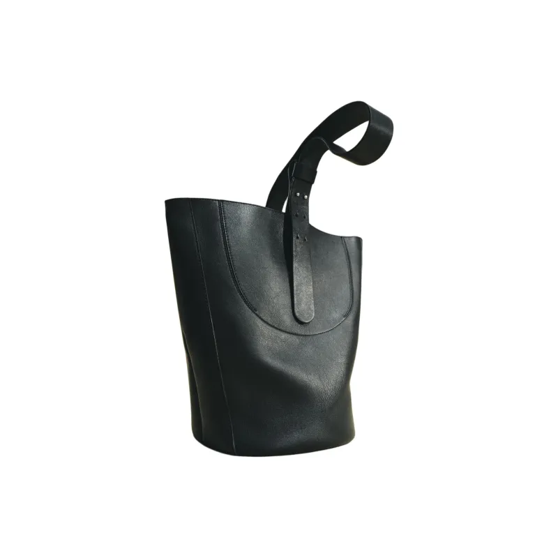 ZARA Cow Leather Bucket Bags Handbags Women's Black-1