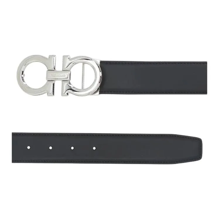 FERRAGAMO Calfskin Leather Belts Men's Black -2