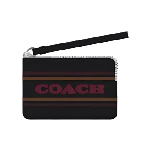 COACH Corner Zip Canvas With Leather Wrist Bags Clutches Small Size Women's Black