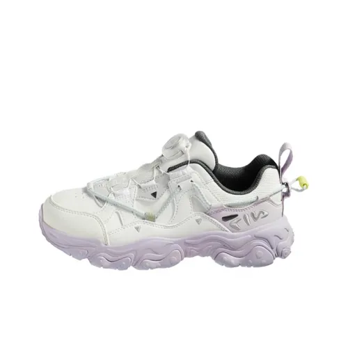 FILA KIDS BOA Anti Slip Wear Resistant Low Top Kids' Running Shoes White Purple Teenagers