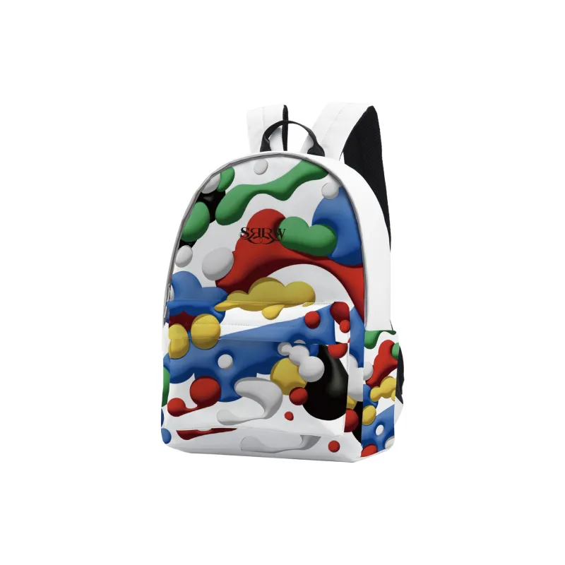 SRRW Polyester Student Backpack Unisex Black White-1