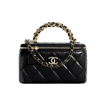 CHANEL Shiny Lambskin Handbag, Makeup Bag, Box Bag Regular Women's Black