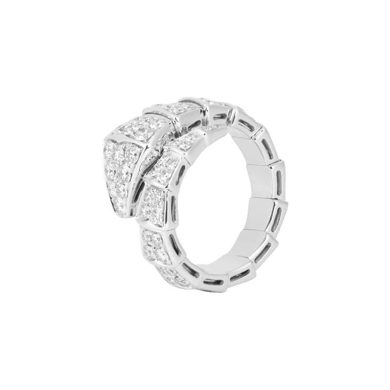 BVLGARI 18K White Gold Serpenti Viper Diamond Ring-0
