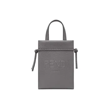 FENDI Full Grain Leather Tote Bag Shopping Bag Shoulder Bag Crossbody Bag Handbag Small Size Men's Gray