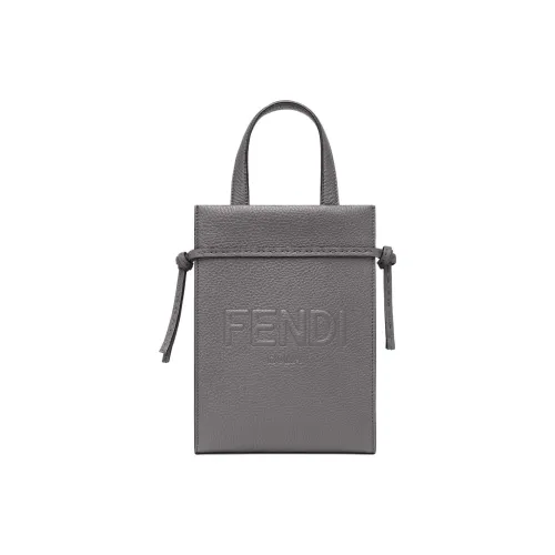FENDI Full Grain Leather Tote Bag Shopping Bag Shoulder Bag Crossbody Bag Handbag Small Size Men's Gray