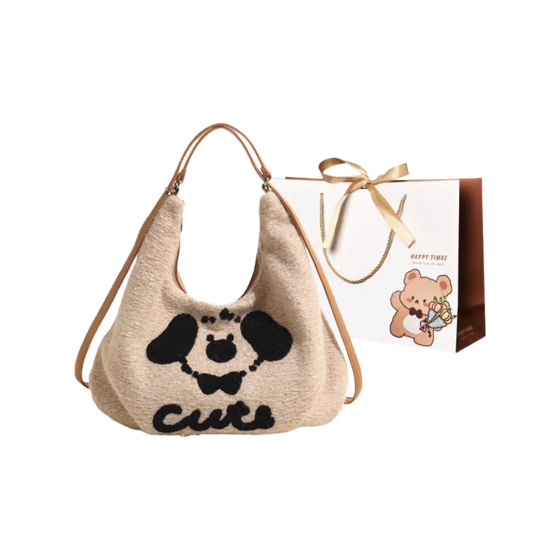 ERANGBEAR PU With Woolen Backpack Shoulder Bag Regular Women's Dark Gray/Khaki/Light Gray/Coffee-4